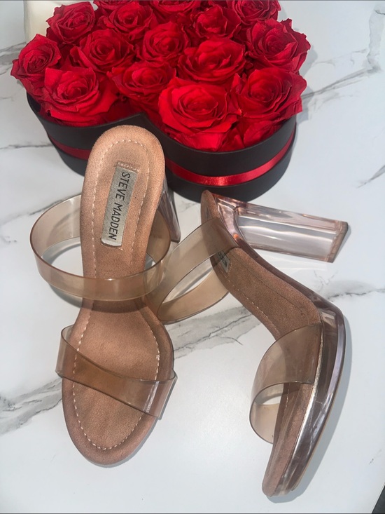 Steve Madden Shoes - Steve Madden Nude Clear Strap Block Heel Sandal